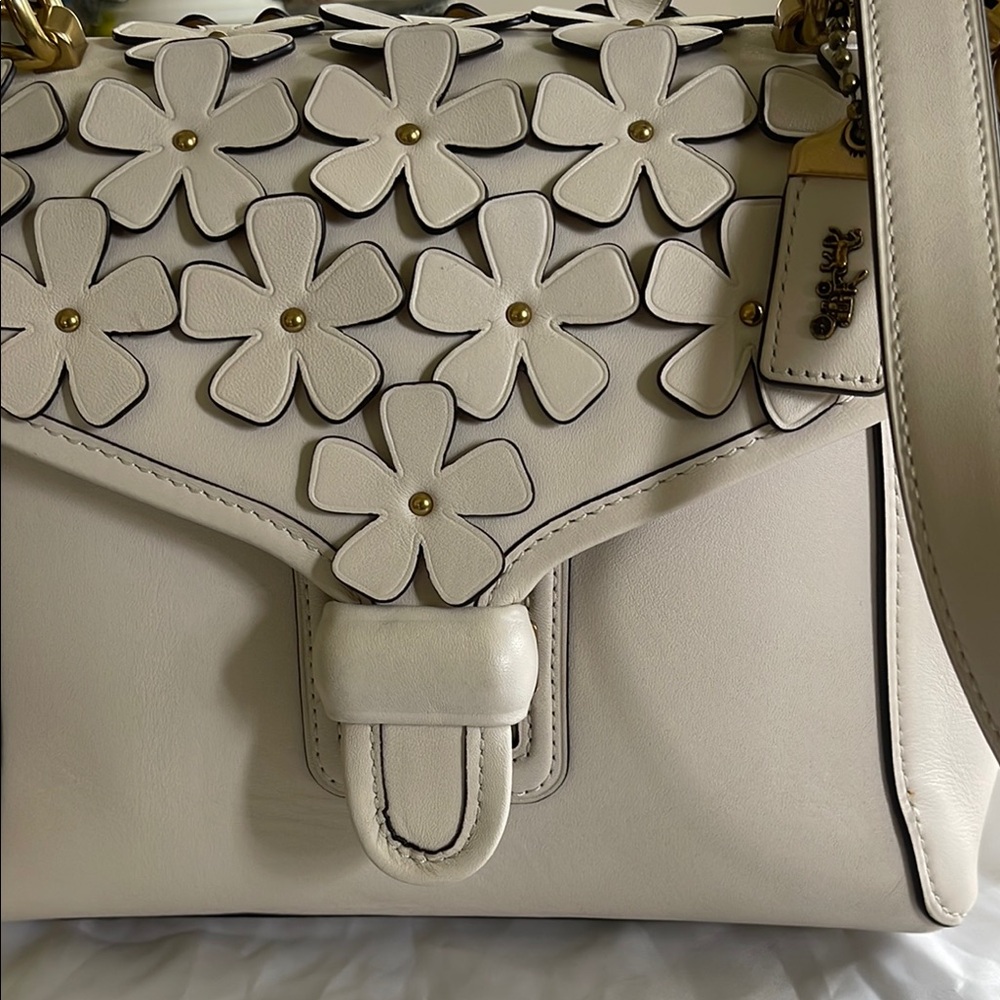 Coach 1941 White Floral Appliqué Top-Handle Satchel - Picture 3 of 13